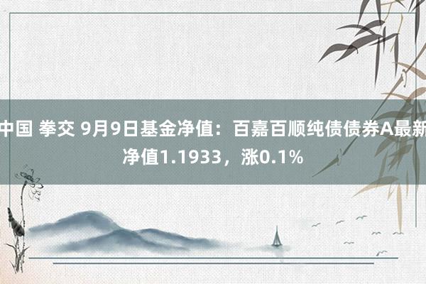 中国 拳交 9月9日基金净值：百嘉百顺纯债债券A最新净值1.1933，涨0.1%