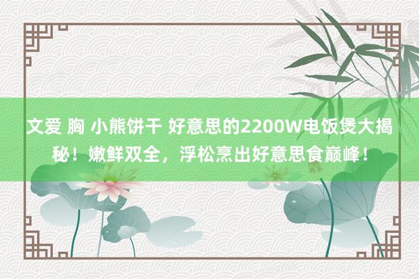 文爱 胸 小熊饼干 好意思的2200W电饭煲大揭秘！嫩鲜双全，浮松烹出好意思食巅峰！