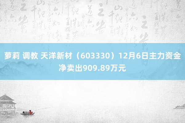 萝莉 调教 天洋新材（603330）12月6日主力资金净卖出909.89万元