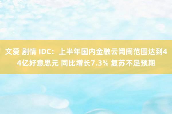 文爱 剧情 IDC：上半年国内金融云阛阓范围达到44亿好意思元 同比增长7.3% 复苏不足预期