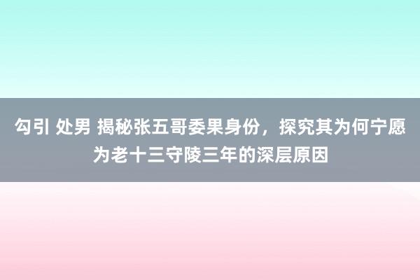 勾引 处男 揭秘张五哥委果身份，探究其为何宁愿为老十三守陵三年的深层原因